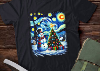 LT784-Van Gogh Starry Night Christmas Snowman Snowy Night Xmas T-Shirt