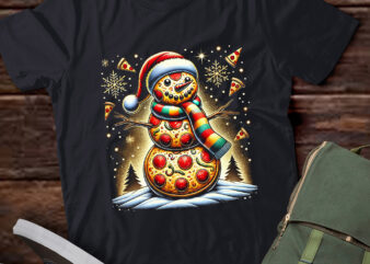 LT786-Pizza Snowman – Santa Hat – Christmas Pizza Party – Funny T-Shirt