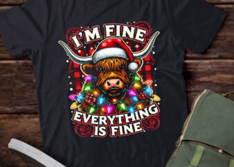 LT793-I’m Fine Everything is Fine Funny Christmas Highland Cow T-Shirt