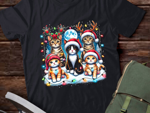 Lt800-cat christmas light reindeer santa christmas cat lover t-shirt