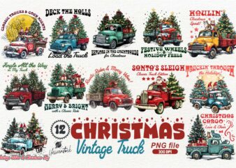 Christmas Vintage Truck PNG T-shirt Designs Bundle
