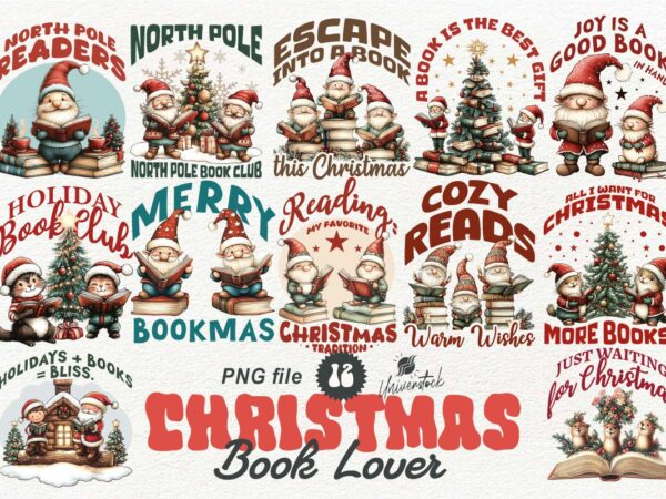 Christmas book lover png t-shirt designs bundle