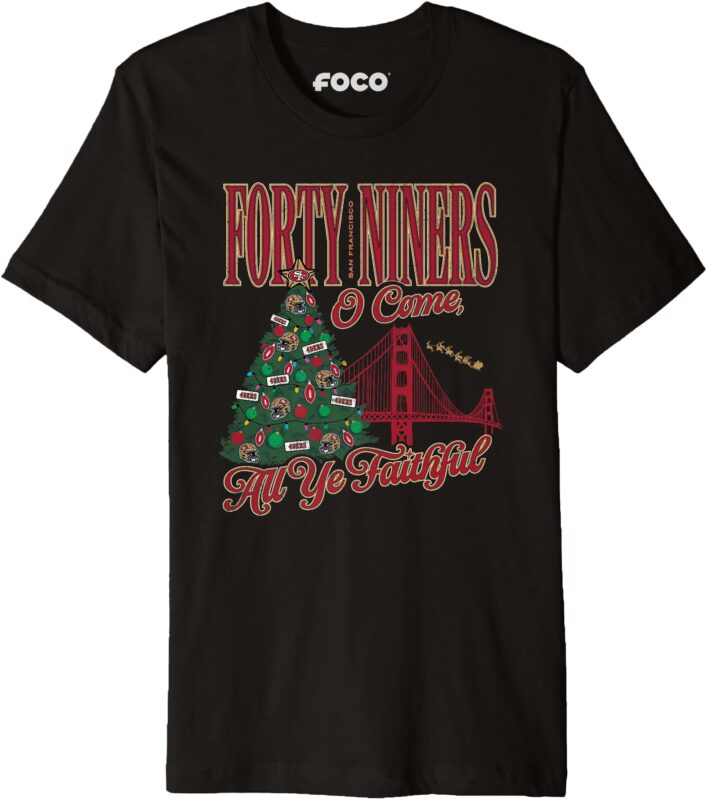 Mens Olivia Culpo x San Francisco 49ers NFL Holiday Tree FOCO Premium T-Shirt