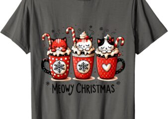 Meowy Christmas Cute Cats and Coffee Merry Xmas Graphic T-Shirt
