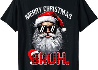 Merry Christmas Bruh Funny Santa Bruh Plaid Xmas Pajamas T-Shirt