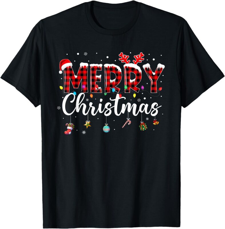 Merry Christmas Buffalo Plaid Red Santa Family Xmas Pajamas T-Shirt