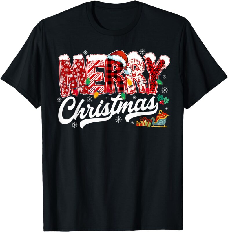 Merry Christmas Lights Red Santa Hat Xmas Family Men Women T-Shirt