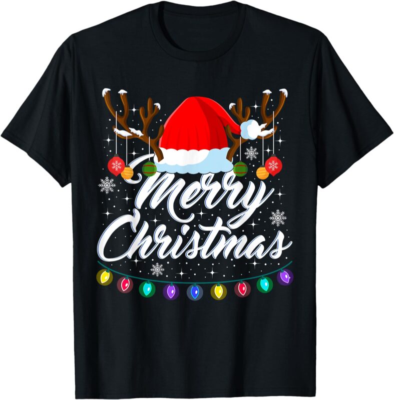 Merry Christmas Red Santa Hat Reindeer Xmas Matching Family T-Shirt