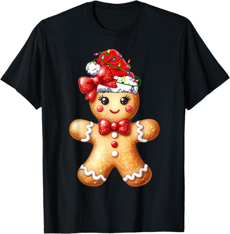 Merry Christmas Shirt Gingerbread Santa Pajamas Girls Women T-Shirt