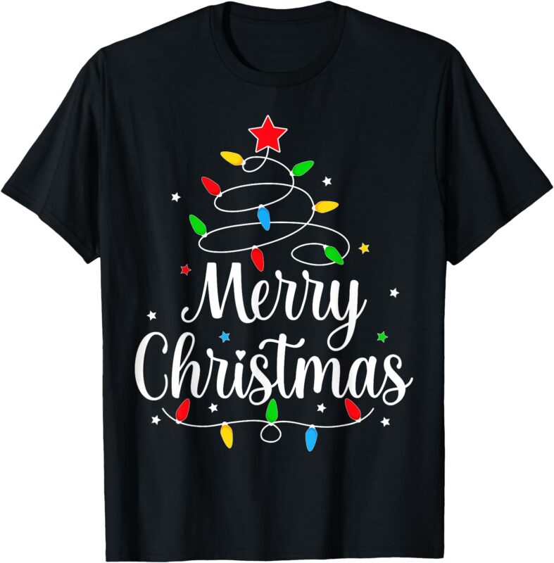 Merry Christmas Tree Lights Family Matching Men Women Girls T-Shirt