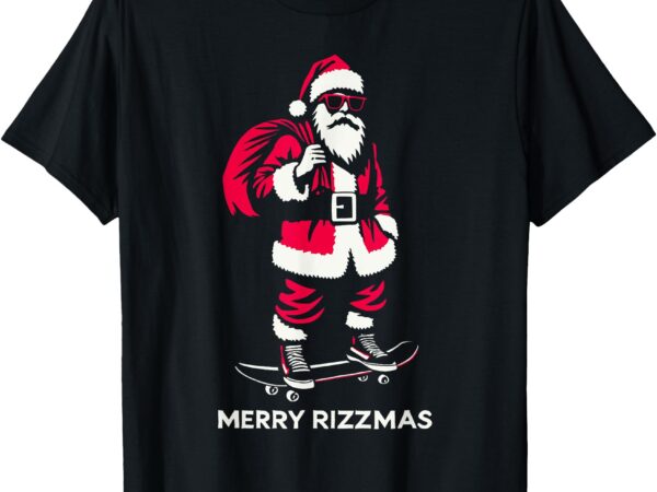 Merry rizzmas santa skating teens kids funny christmas t-shirt
