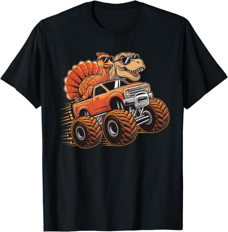 Monster Truck Thanksgiving Dinosaur Shirt Kids Boys Toddlers T-Shirt