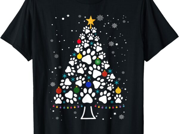 Paw print christmas tree lights matching family xmas t-shirt