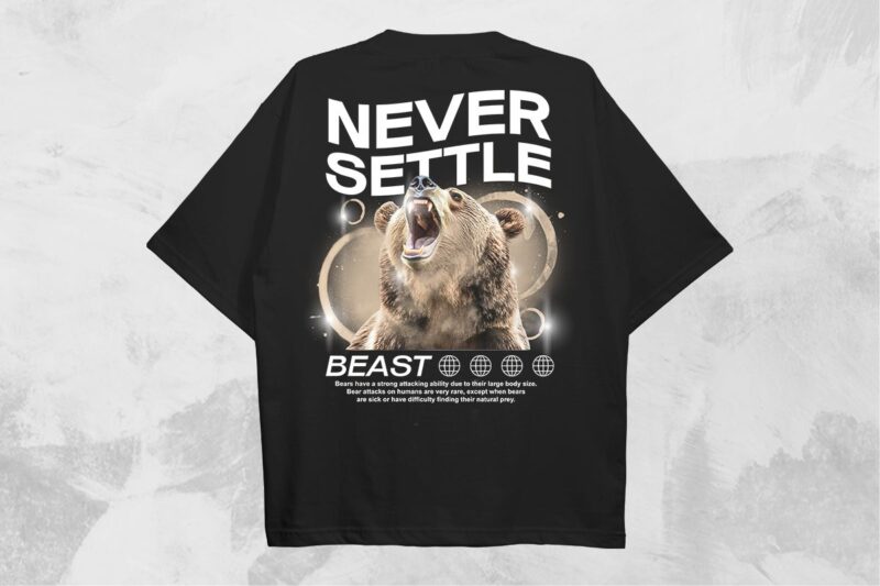 Never Settle Beast Streetwear T-shirt Design PNG