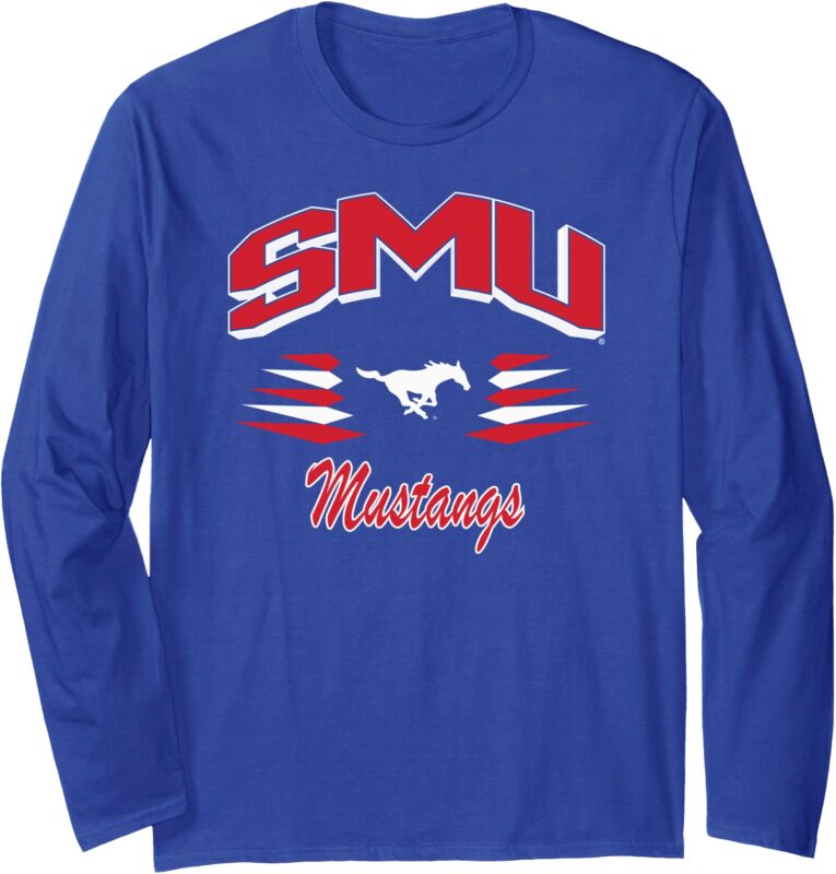 SMU Mustangs Retro Diamond Blue Officially Licensed Long Sleeve T-Shirt