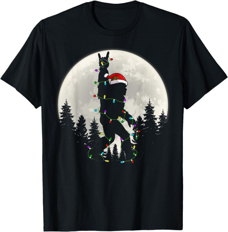 Santa Bigfoot Christmas Lights Funny Xmas Sasquatch Men Boys T-Shirt
