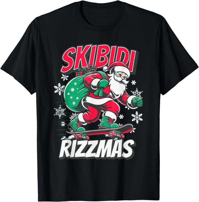 Skibidi Rizzmas Funny Santa Rizz Christmas Skater Santa Xmas T-Shirt