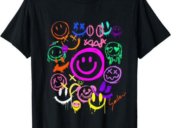 Smile face emoticons fun vivid graffiti smileys, graphic t-shirt