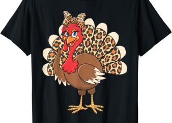 Stylish Thanksgiving Turkey with Leopard Print Design T-Shirt