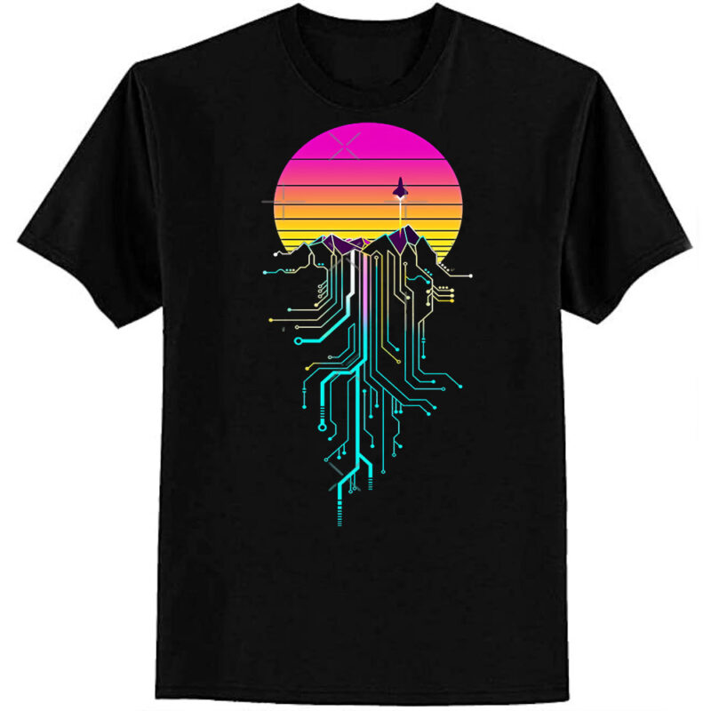 Synth Mountain Sunrise Classic T-Shirt