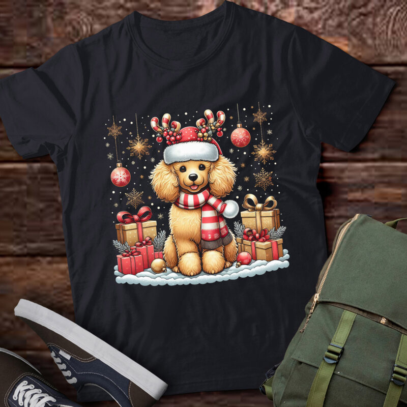 TA94-Xmas Lights Reindeer Santa Hat Toy Poodle Dog Christmas t-shirt