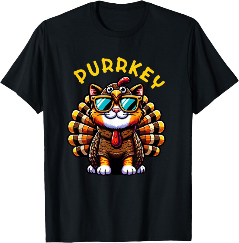Thanksgiving Cat Funny Thanksgiving Pun Purrkey Turkey T-Shirt