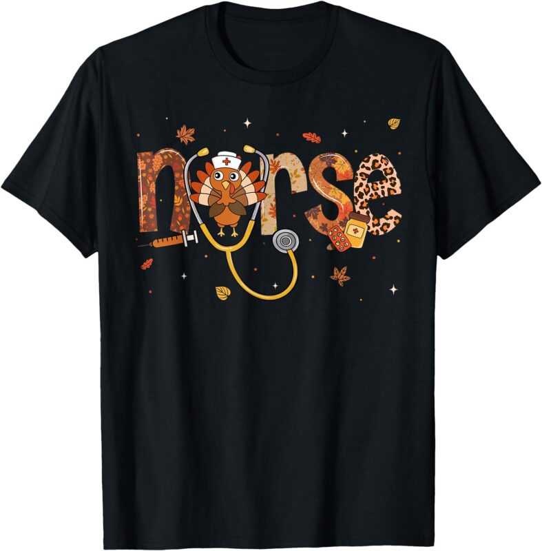 Thanksgiving Nurse Shirts Women Girls Turkey Fall Scrub Top T-Shirt
