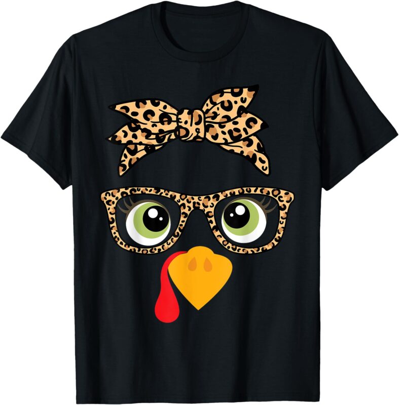 Thanksgiving Turkey Face Leopard Print Glasses Women Girls T-Shirt