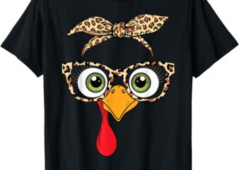 Thanksgiving Turkey Face Leopard Print Glasses Women T-Shirt