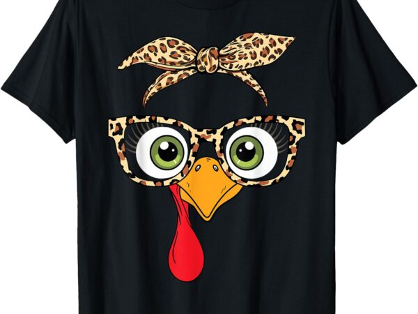 Thanksgiving turkey face leopard print glasses women t-shirt