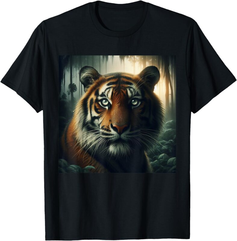 Tiger Cat In Jungle Surrounded By Trees Wildlife Animals T-Shirt