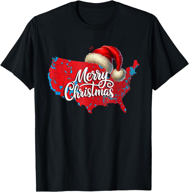 Trump Election Map Merry Christmas Holiday Santa Hat Xmas T-Shirt