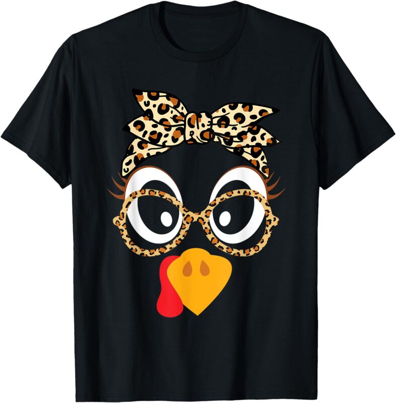 Turkey Face Leopard Headband Glasses Thanksgiving Women Girl T-Shirt