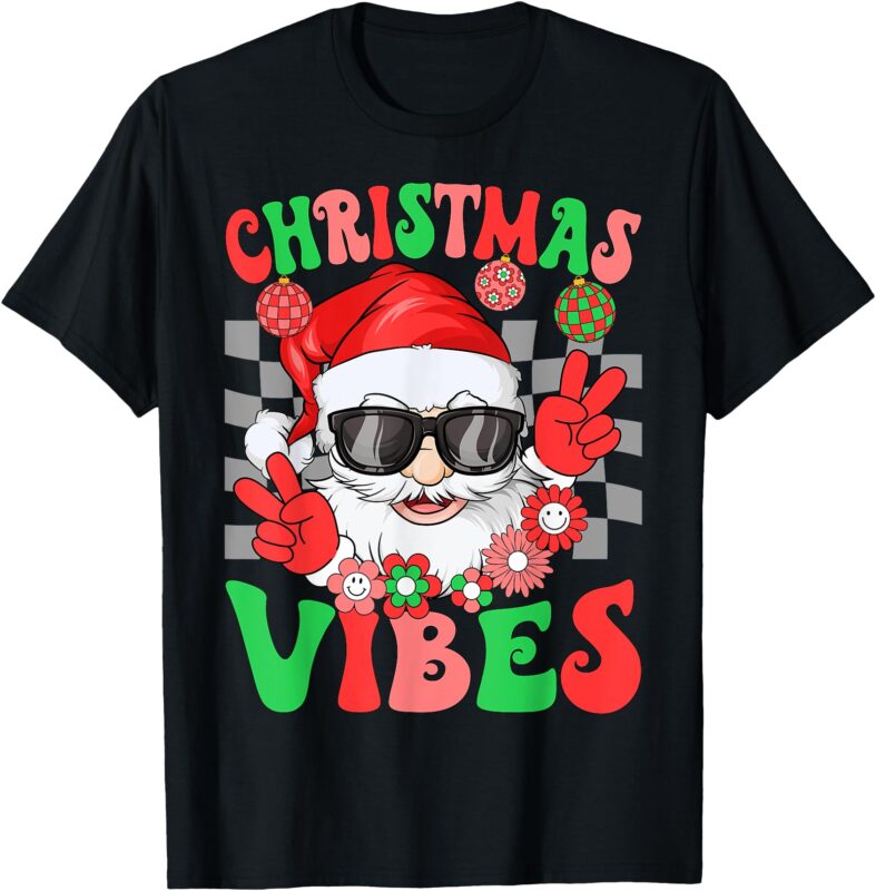 Vintage Groovy Santa Claus Christmas Vibes Men Womens Kids T-Shirt