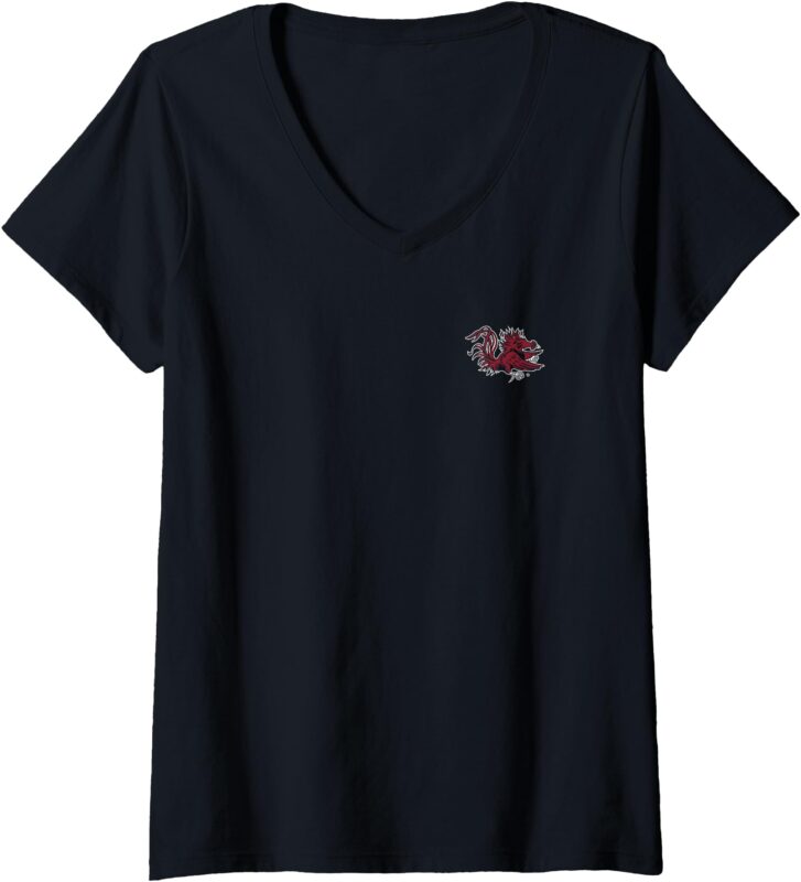 Womens South Carolina Gamecocks Icon Front_Back Black V-Neck T-Shirt