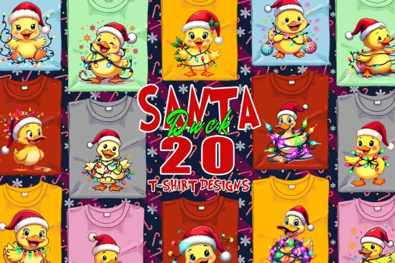 Retro Christmas Duck Santa Claus t-shirt design bundle