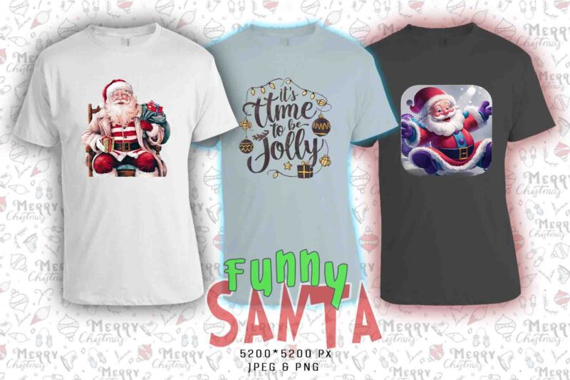 Popular Christmas Animal Santa Claus t-shirt design bundle of 20 designs – download instantly T-Shirt Design for Successful POD Business
