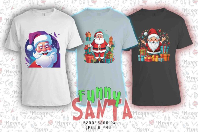Colourful Animal Christmas Santa Claus t-shirt design bundle of 20 designs – download instantly Retro Vintage T-shirt Graphics Bundle