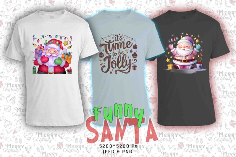 Popular Christmas Animal Santa Claus t-shirt design bundle of 20 designs – download instantly T-Shirt Design for Successful POD Business