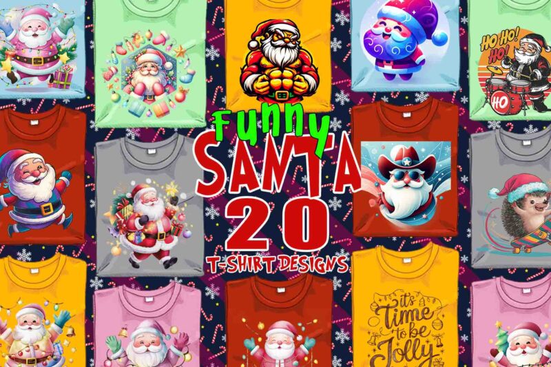 Retro Christmas Santa Claus t-shirt design bundle of 20 designs – download instantly Retro Vintage T-shirt