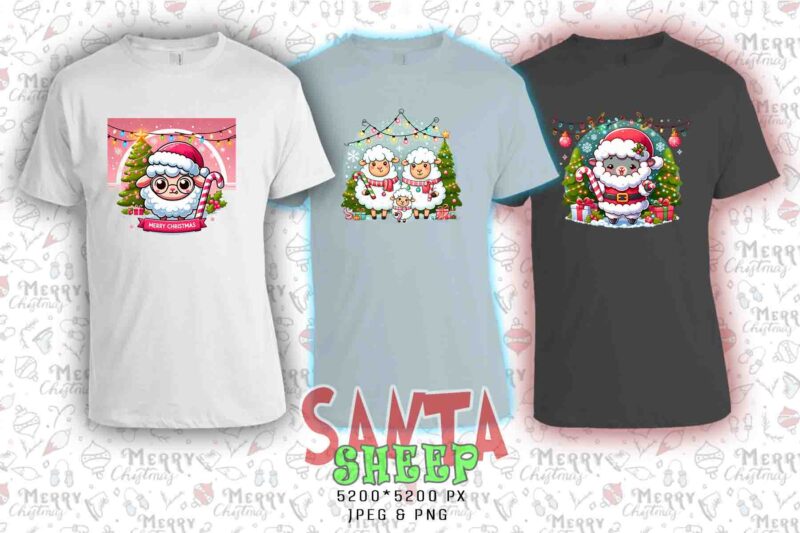 Colourful Christmas Sheep Santa Claus t-shirt design bundle of 20 designs – download instantly Retro Vintage T-shirt Design Bundle