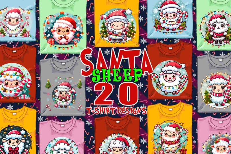 Popular Christmas Sheep Santa Claus t-shirt design bundle of 20 designs – download instantly T-Shirt Design Bundle