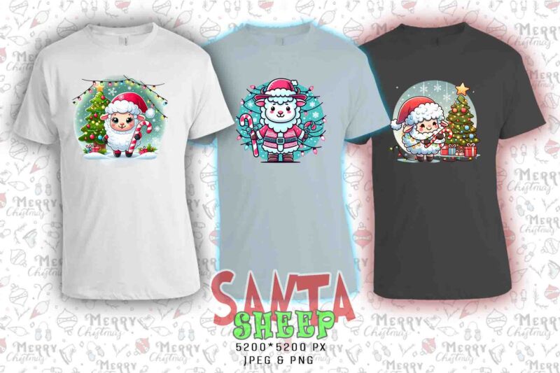 Colourful Christmas Sheep Santa Claus t-shirt design bundle of 20 designs – download instantly Retro Vintage T-shirt Design Bundle