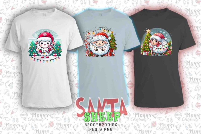 Popular Christmas Sheep Santa Claus t-shirt design bundle of 20 designs – download instantly T-Shirt Design Bundle