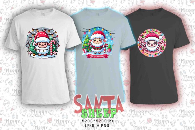 Funny Christmas Sheep Santa Claus t-shirt design bundle of 20 designs – download instantly