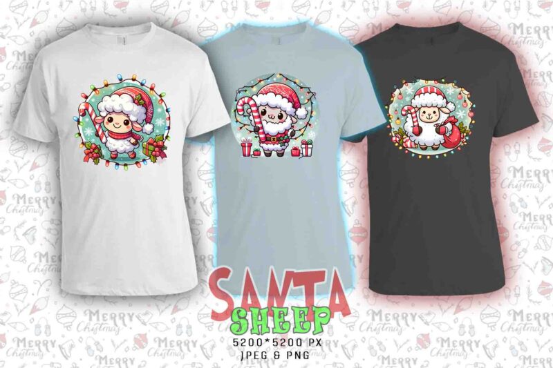 Popular Christmas Sheep Santa Claus t-shirt design bundle of 20 designs – download instantly T-Shirt Design Bundle