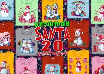 Retro Christmas Snowman Santa Claus t-shirt design bundle