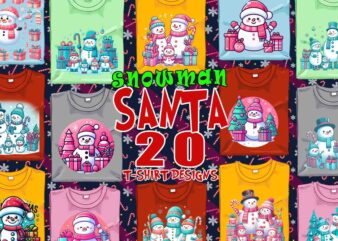 Trendy Christmas Snowman Santa Claus t-shirt design bundle of 20 designs – download instantly Retro Vintage Tee Illustration Clipart Bundle