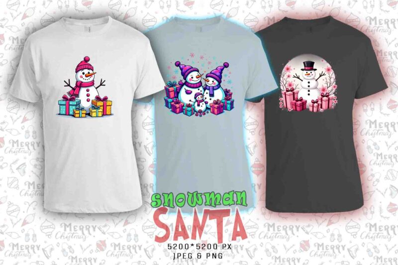 Funny Christmas Snowman Santa Claus t-shirt design bundle of 20 designs – download instantly Retro Vintage Illustration