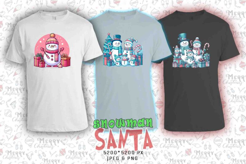 Popular Christmas Snowman Santa Claus t-shirt design bundle of 20 designs – download instantly